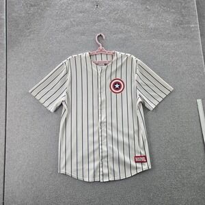 Marvel Men Shirt L White Embroidery Striped Captain America Baseball Jersey